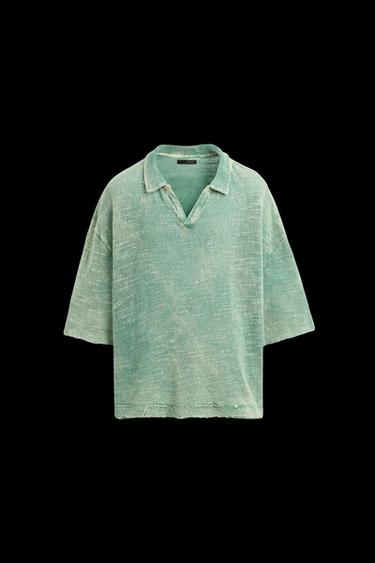 Zara WASHED KNIT POLO SHIRT - Washed green