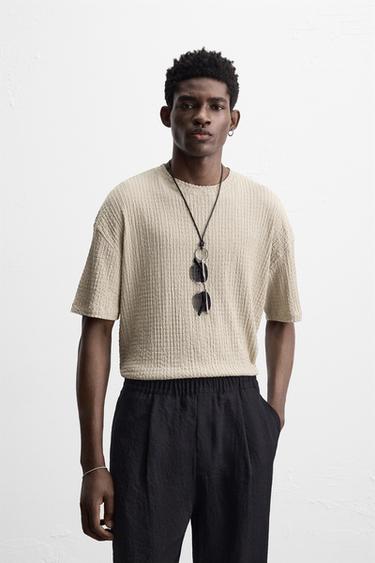 IRREGULAR TEXTURE T-SHIRT - Mid-grey by Zara