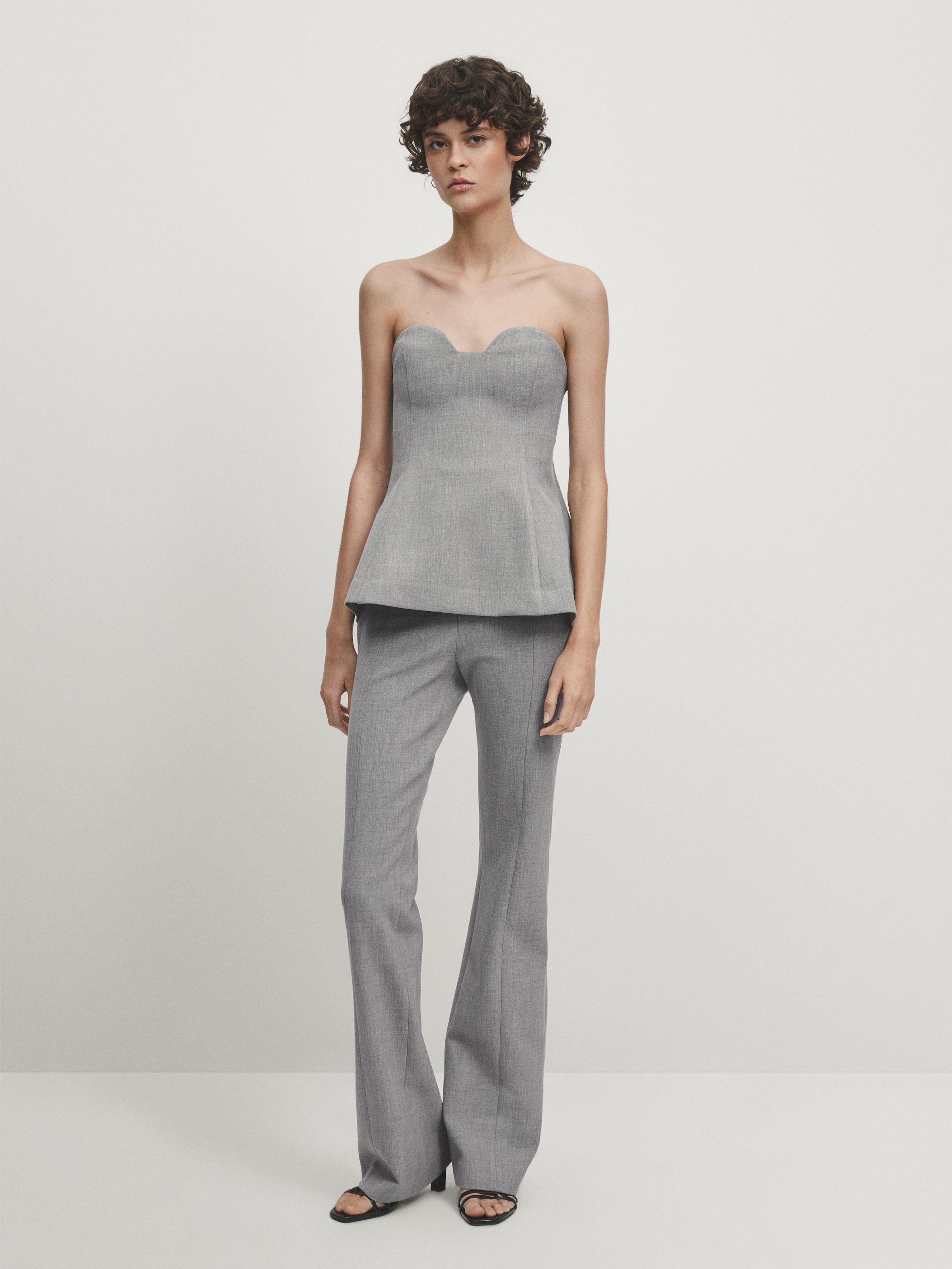 Top with sweetheart neckline - Gray | ZARA Canada