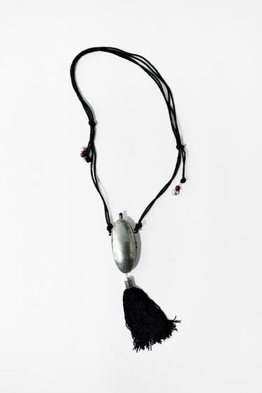 Zara CORD NECKLACE WITH STONE LOCKET - Silver
