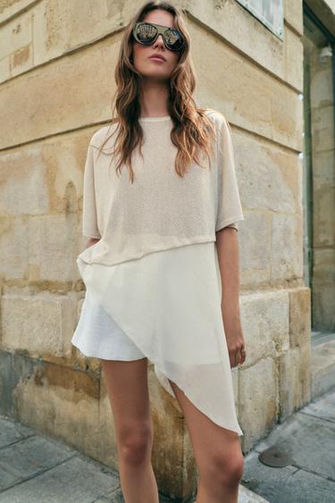 Zara CONTRASTING TOP - Sand