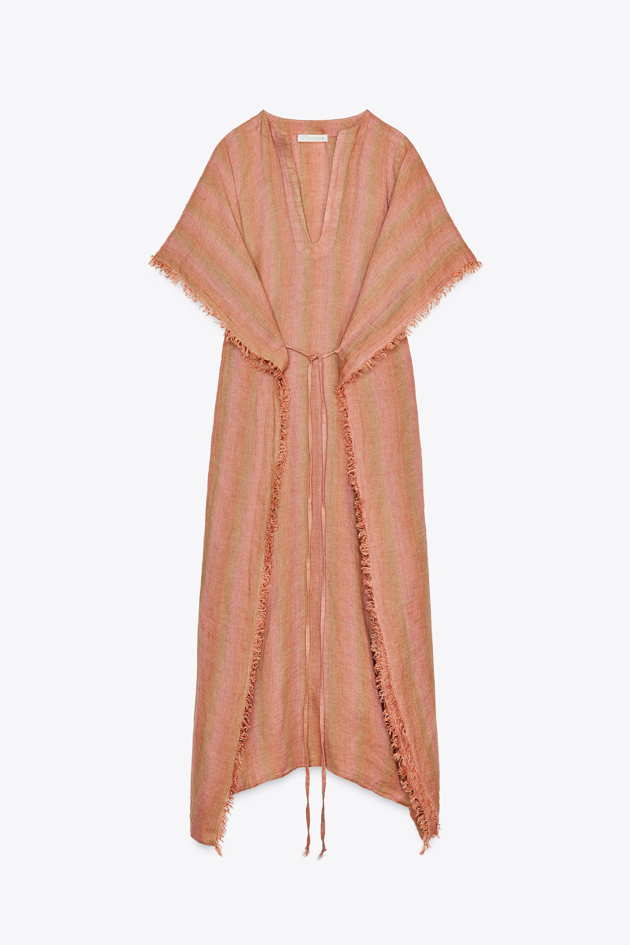 ZARA KAFTAN リネン100% ストライプ ZW COLLECTION 3406/182 100% LINEN MULTI-POSITION KAFTAN DRESS ZW COLLECTION