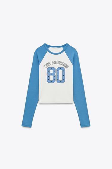 Zara VARSITY T-SHIRT - Blue - Image 0