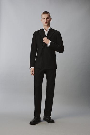 Zara DOUBLE BREASTED TUXEDO BLAZER - Black