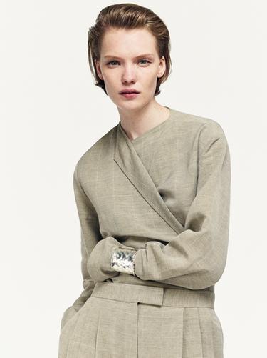 Zara Linen blend check print kimono - Beige