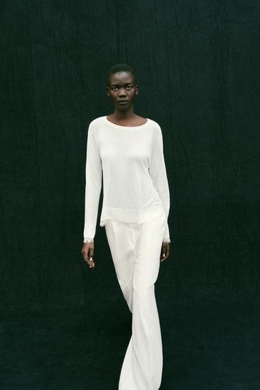 KNIT JUMPER WITH LACE - White by Zara