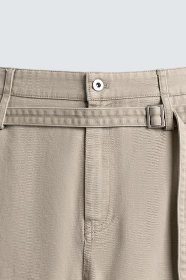 BELTED WIDE-LEG BALLOON FIT TROUSERS - Beige de Zara - Image 9