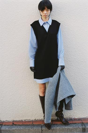 ポプリン ミニコンビワンピースブルー/ブラックZaraのポプリン ミニコンビワンピース - ブルー/ブラック