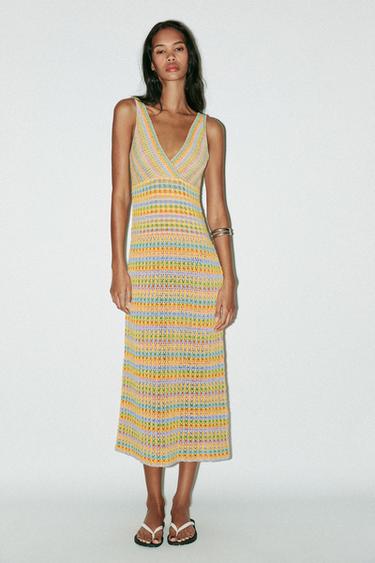 LANGES HÄKELSTRICKKLEID - Bunt von Zara
