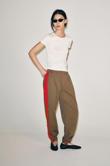 Zara STIRRUP SIDE-STRIPE TROUSERS - Taupe gray
