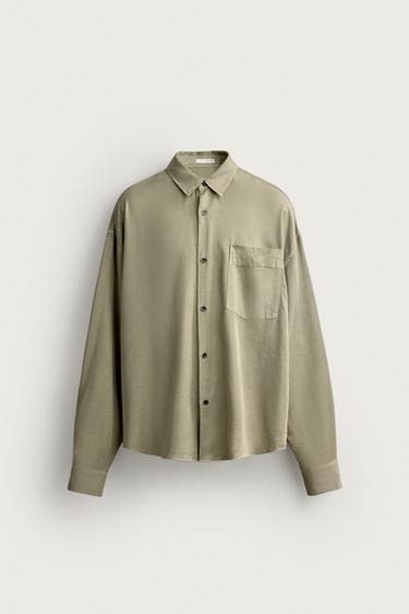 Zara RELAXED-FIT FLUID SHIRT - Green
