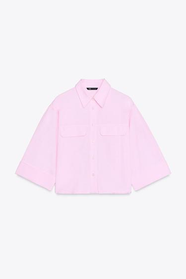 Zara 短款牛津襯衫 - 粉紅色 - 圖片 0