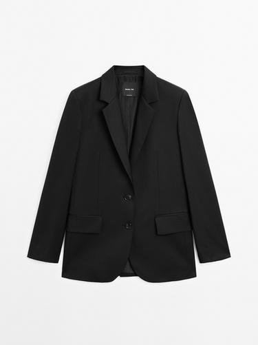 Zara 100% extra fine wool two-button blazer - Black