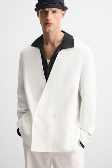 100% LINEN SUIT BLAZER - White by Zara