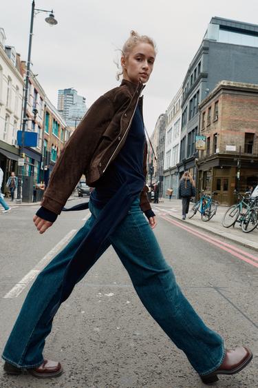 SUEDE LEATHER BOMBER JACKET WITH POCKETS - Brown marl by Zara - Image 2