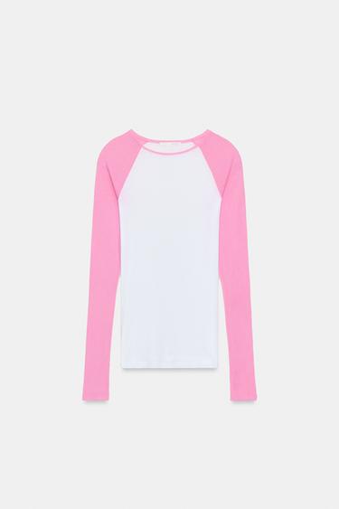 SUPIMA® CONTRAST SLEEVE T-SHIRT - Pink / White by Zara - Image 4