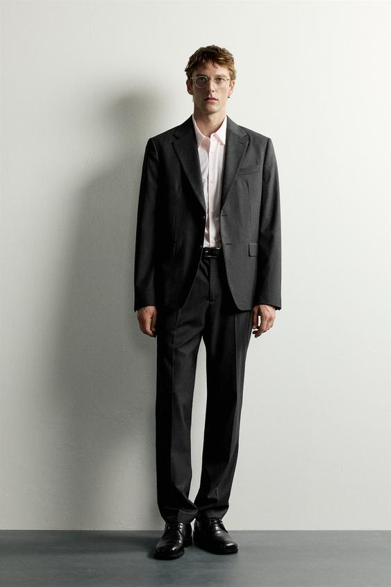 SLIM FIT TEXTURED SUIT BLAZER - Anthracite Grey by Zara - Image 0