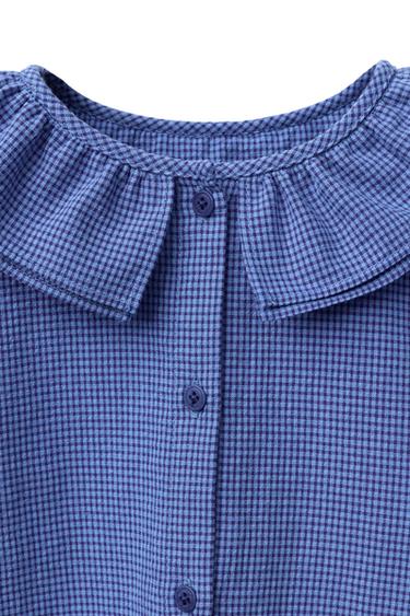 Zara GINGHAM CHECK DOUBLE COLLAR SHIRT - Cornflower blue