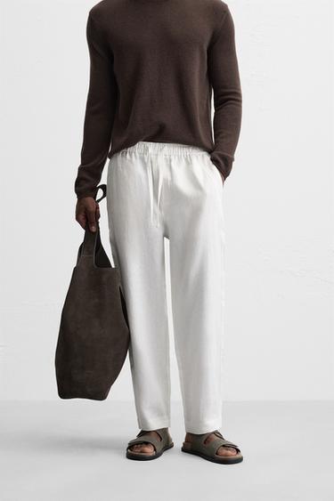 100% LINEN TROUSERS - White by Zara