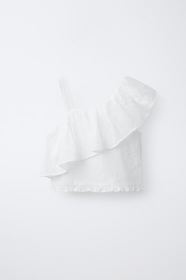 TOP ME FLUTUR ASIMETRIK - I bardhë nga Zara