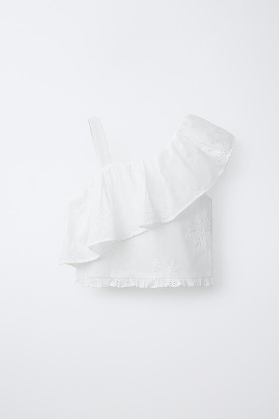 ASYMMETRIC RUFFLE TOP - White by Zara - Image 0