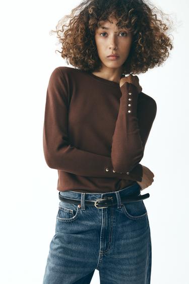 Zara BASIC PLAIN KNIT SWEATER - Chocolate