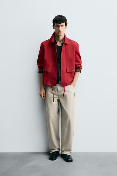 COTTON HERRINGBONE OVERSHIRT - Red by Zara - Image 0