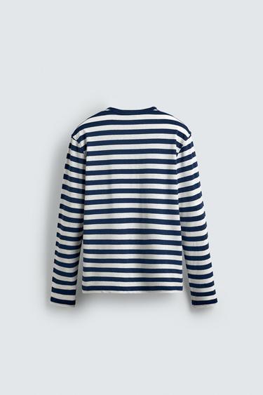 STRIPED LINEN - COTTON LONG SLEEVE T-SHIRT - Blue/White by Zara - Image 6