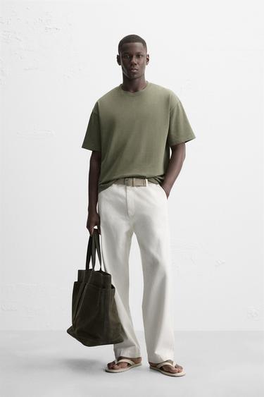 BASIC T-SHIRT IN HEAVY WEIGHT - Kaki van Zara