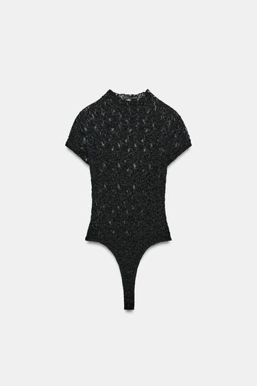 LACE HIGH NECK BODYSUIT - Black by Zara