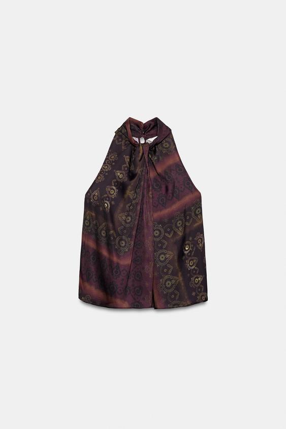 TOP HALTER ESTAMPADO - Burdeos de Zara - Imagen 0