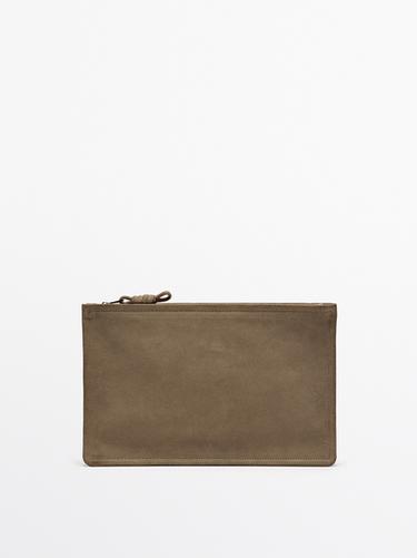 Bolso pequeño pouch nudo piel serraje - Arena de Zara