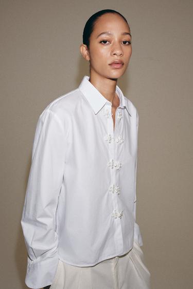 Zara ZW COLLECTION FROG FASTENING SHIRT - White
