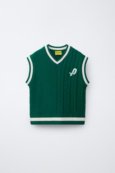 TRICOT GILET PENN © - Groen / Ecru van Zara