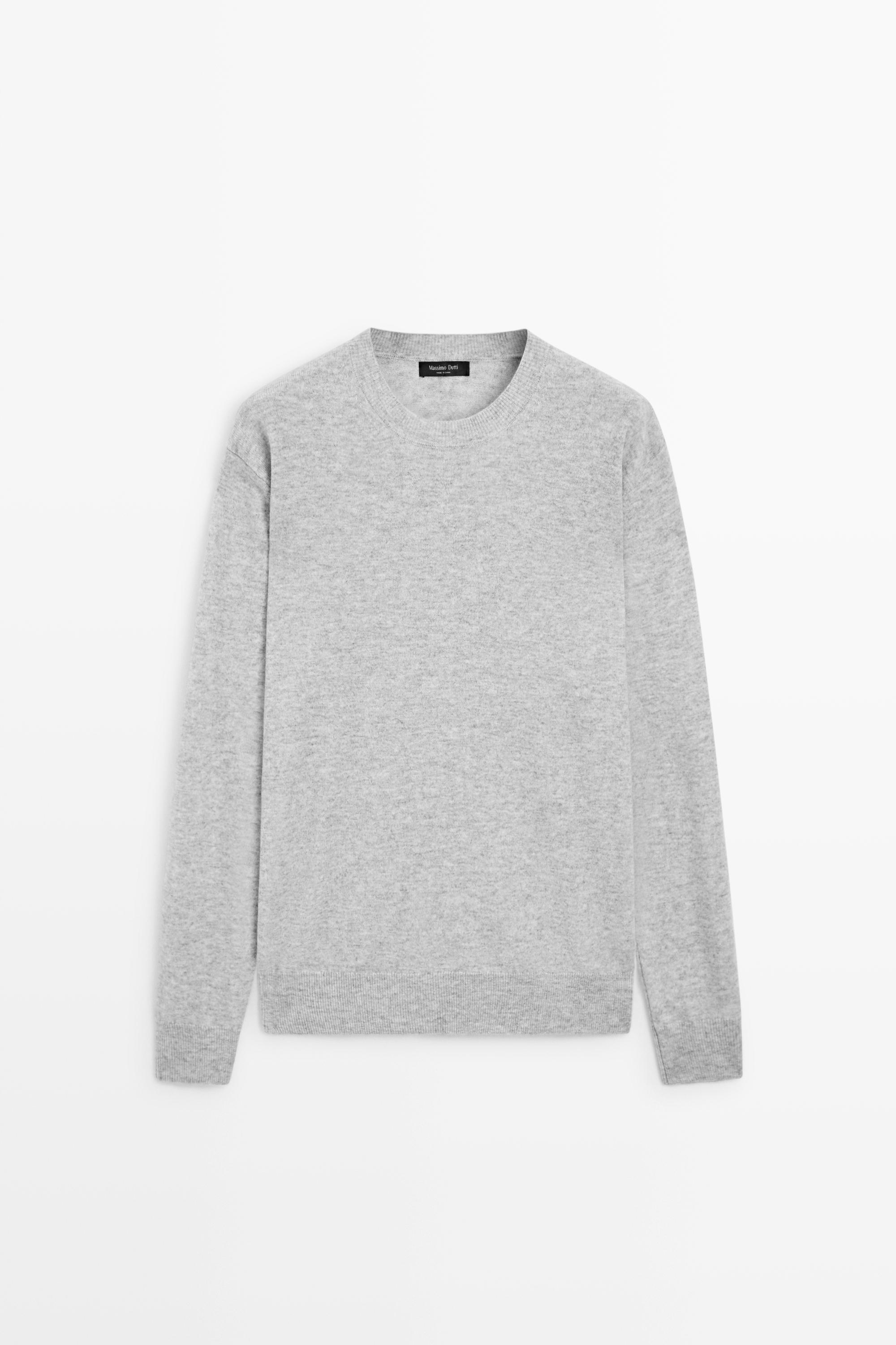 Wool blend round neck knit sweater — Gray marl