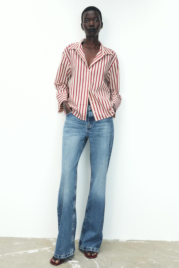 CAMISA RAYAS burdeos/crudo ZARA Chile - Main Image