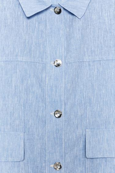 LINEN BLEND OVERSHIRT - Light blue by Zara - Image 9