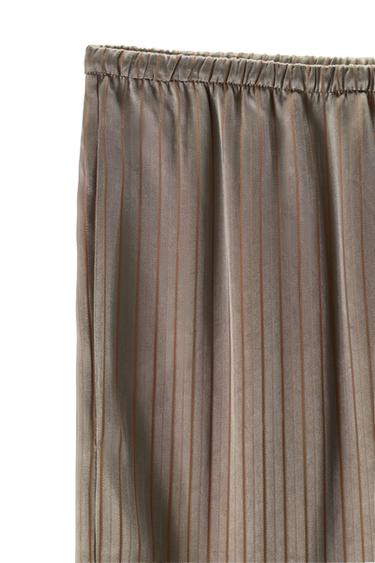Zara STRIPED PAJAMA PANTS - taupe brown