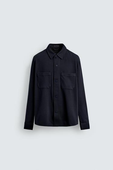 COMFORT TEXTURED OVERSHIRT - Navy blue by Zara