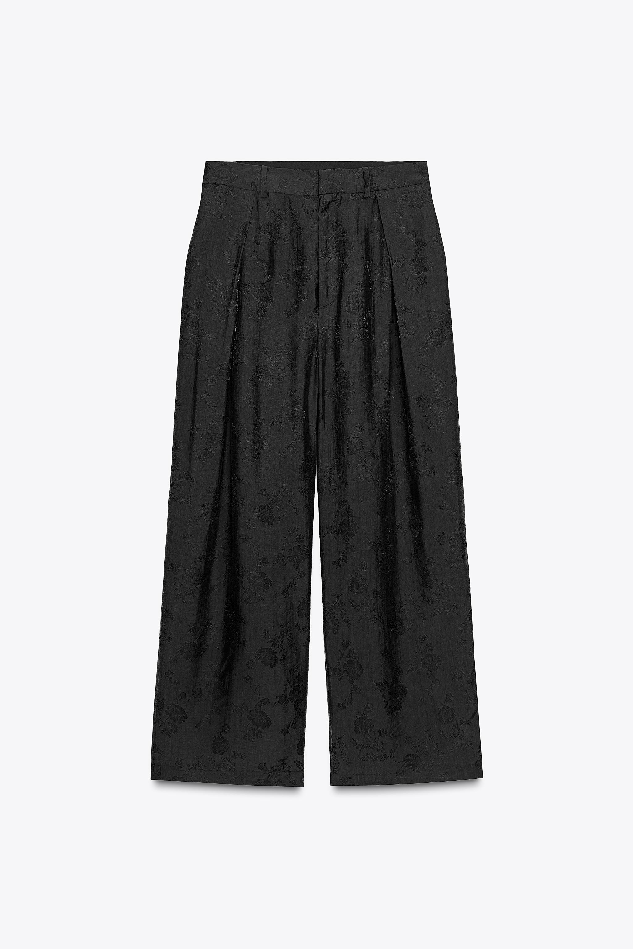 ZW COLLECTION FLORAL JACQUARD PANTS - Black | ZARA United States
