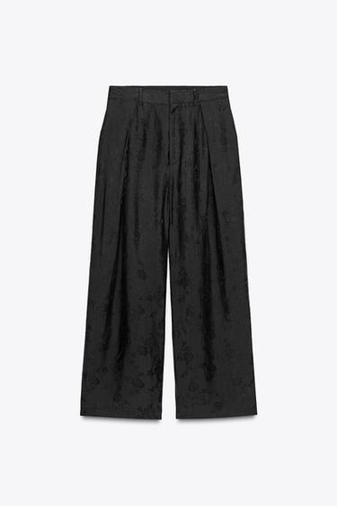 Zara ZW COLLECTION FLORAL JACQUARD PANTS - Black
