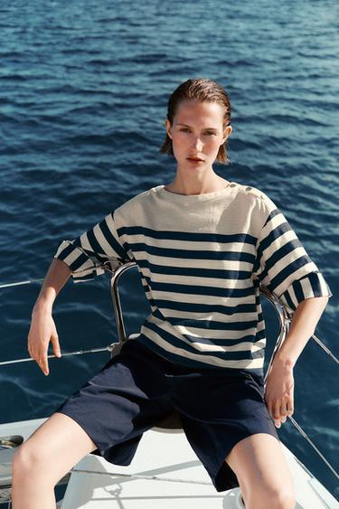 CAMICIA A RIGHE CON LINO - Marini / Ecrù di Zara