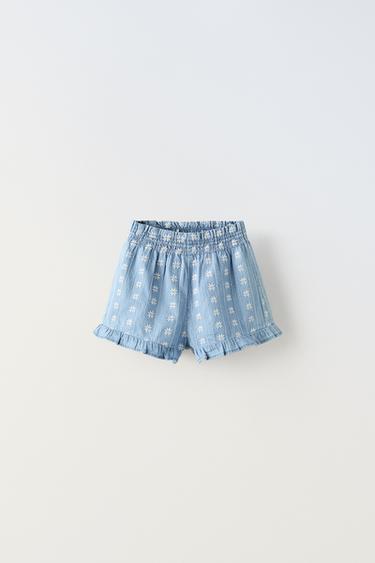 EMBROIDERED FLORAL BERMUDA SHORTS - Blue by Zara - Image 0