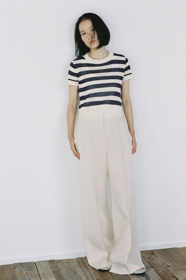 ボーダー柄ショートスリーブセーターストライプZaraのボーダー柄ショートスリーブセーター - ストライプ