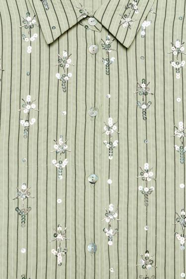 CHEMISE À RAYURES PAILLETTES - Vert moyen de Zara - Image 6