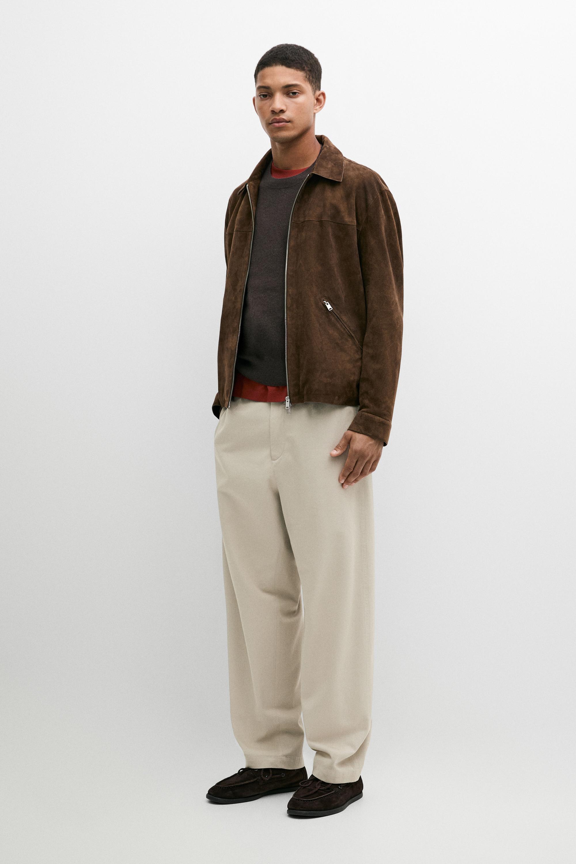 Pleated barrel fit pants — Beige