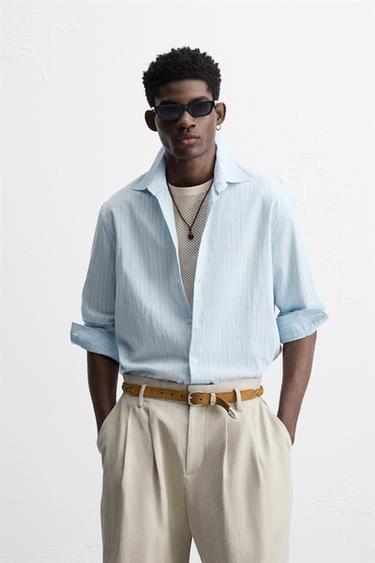 CHEMISE FLUIDE À RAYURES - Bleu ciel de Zara - Image 1