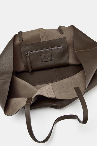 SAC MAXI CABAS EN CUIR - Marron de Zara - Image 3