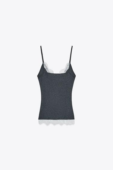 LACE STRAPPY TOP - Grey marl by Zara - Image 5