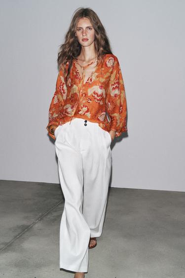 100% RAMIE CREASED SHIRT ZW COLLECTION - Orange by Zara - Image 0